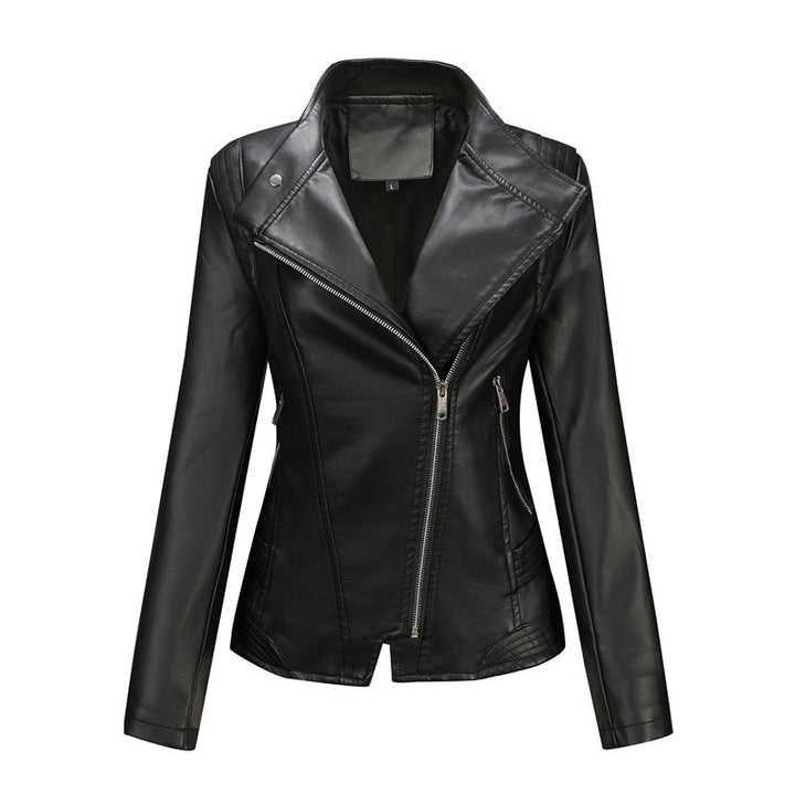 Damen Asymmetrische Bikerjacke aus Kunstleder mit Nietenbesatz und tailliertem Schnitt Drune