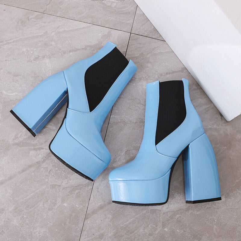 Damen Chunky Plattform Ankle Boots mit transparentem Blockabsatz Drune