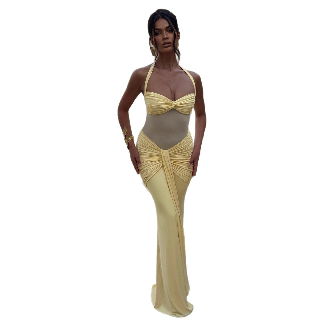 Damen figurbetontes Abendkleid mit innovativem Rüschendesign und fließendem Schnitt Drune
