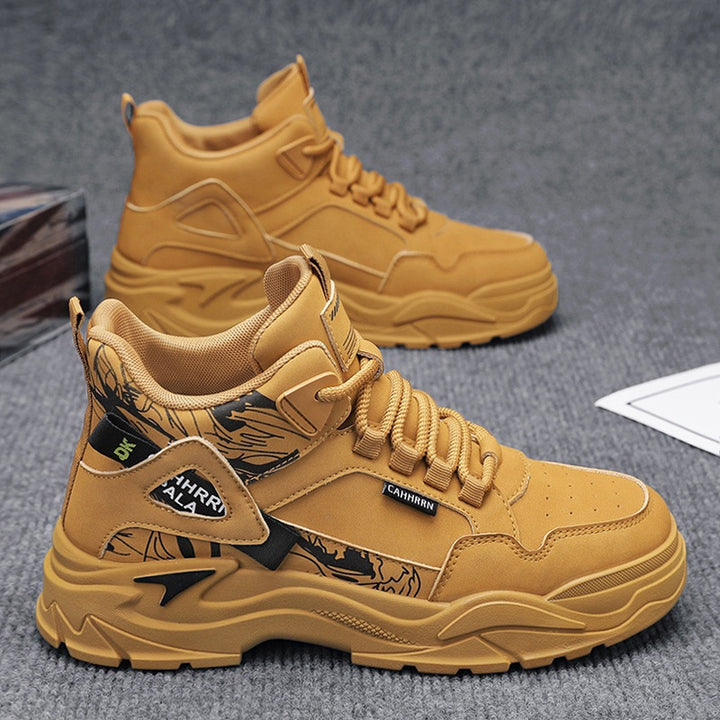Herren robuste Outdoor-Chunky-Sneaker mit wattierter Knöchelmanschette, verblockter Plateau-Sohle und dekorativem Overlay-Detail Drune