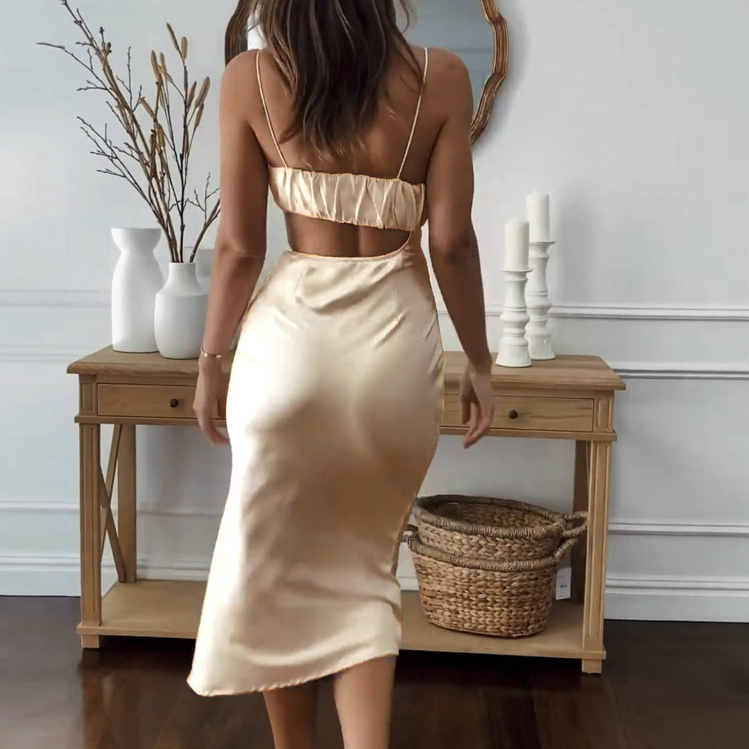 Damen Elegantes Cut-Out Kleid mit schmalen Spaghetti-Trägern und drapiertem Oberteil Drune