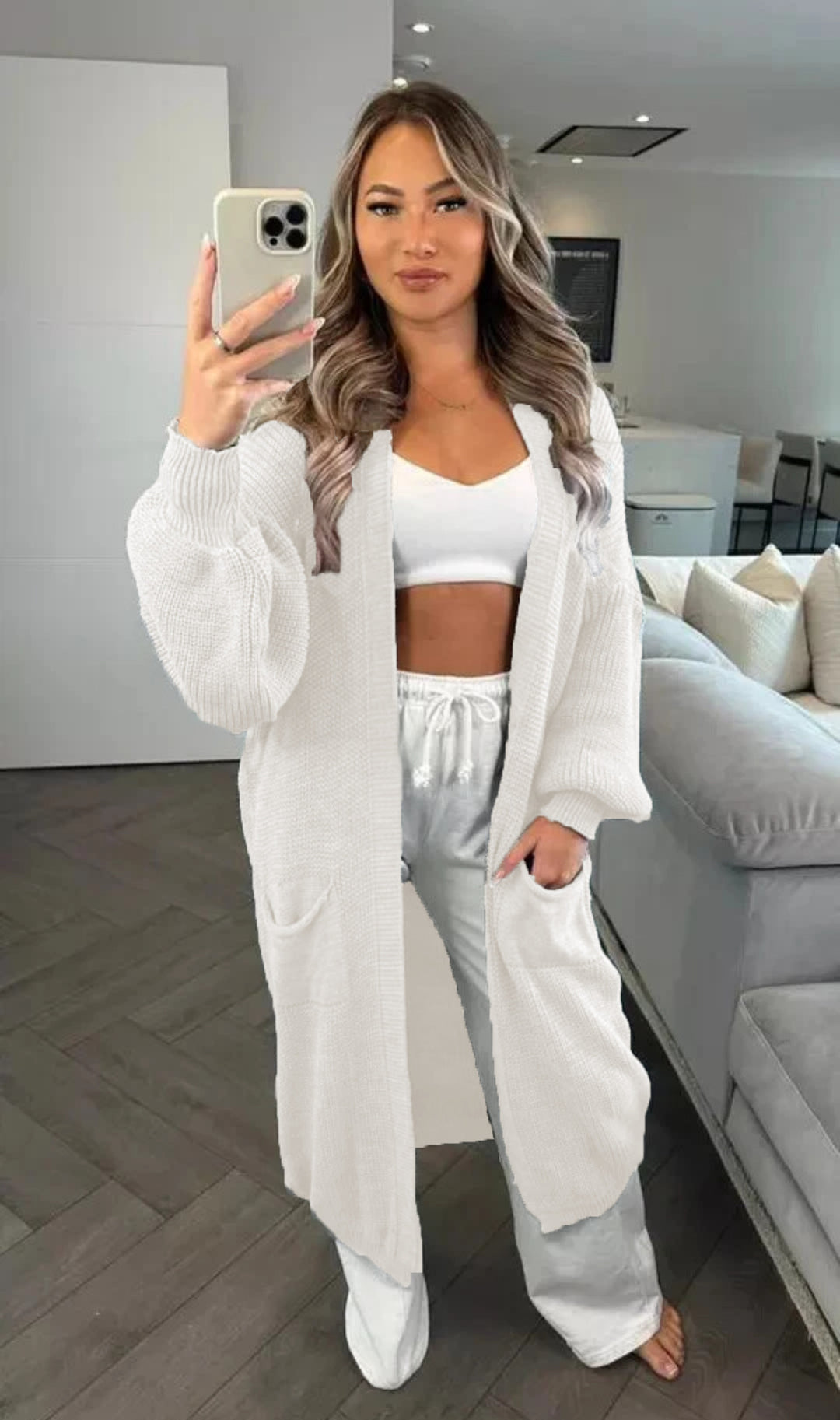 Damen Großer Strickcardigan mit offenem Schnitt und praktischen Taschen Drune