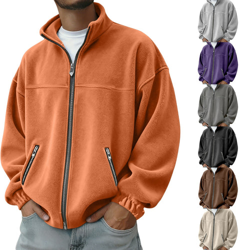 Herren Oversize Fleecejacke mit Stehkragen, durchgehendem Reißverschluss und Reißverschlusstaschen EB