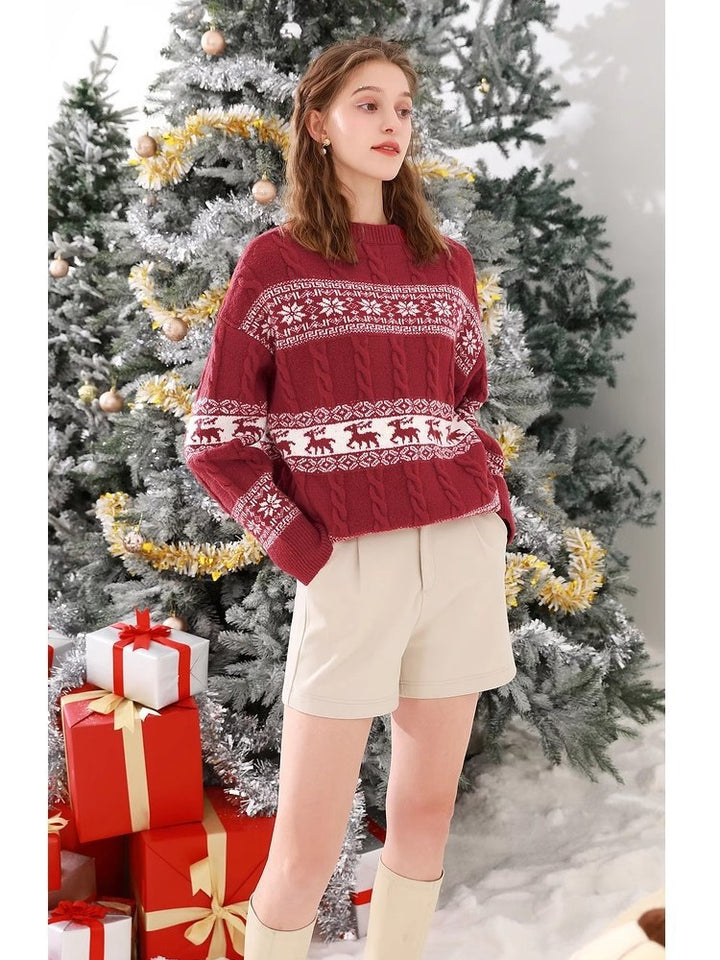 Damen Grobstrickpullover mit weihnachtlichem Muster und lässigem Schnitt Drune