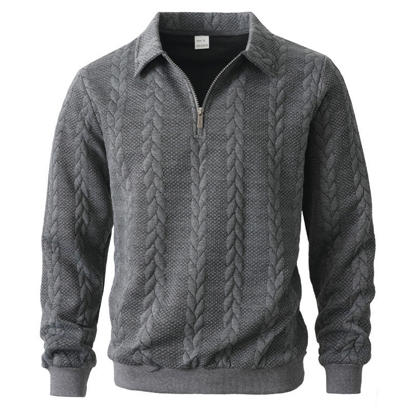 Herren Feinstrukturierter Zopfstrickpullover mit Kurzreißverschluss und Kentkragen Drune