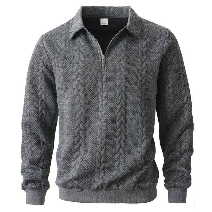 Herren Feinstrukturierter Zopfstrickpullover mit Kurzreißverschluss und Kentkragen Drune