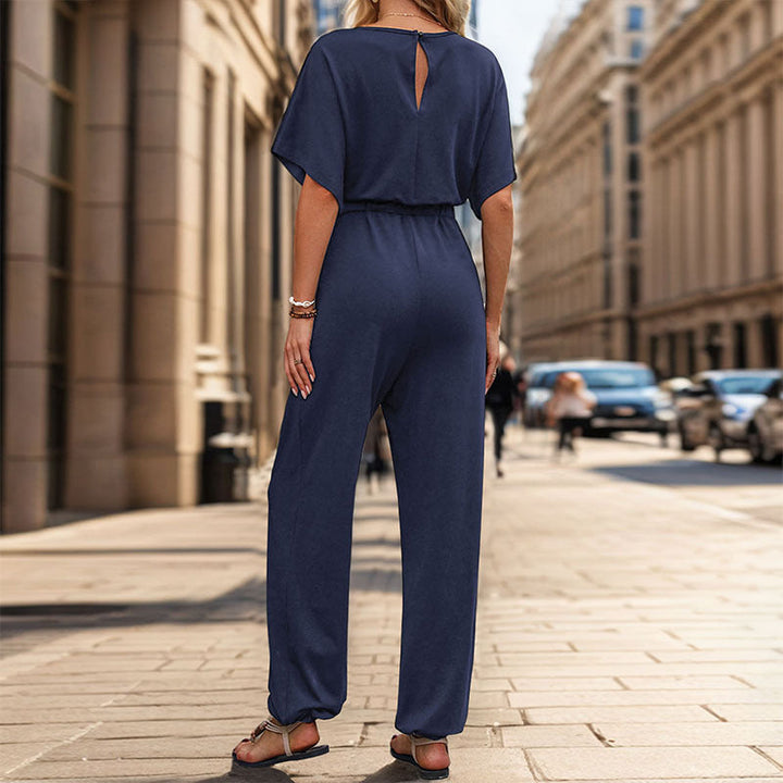 Damen lässiger Jumpsuit mit eleganter Drapierung und Taillierung Drune
