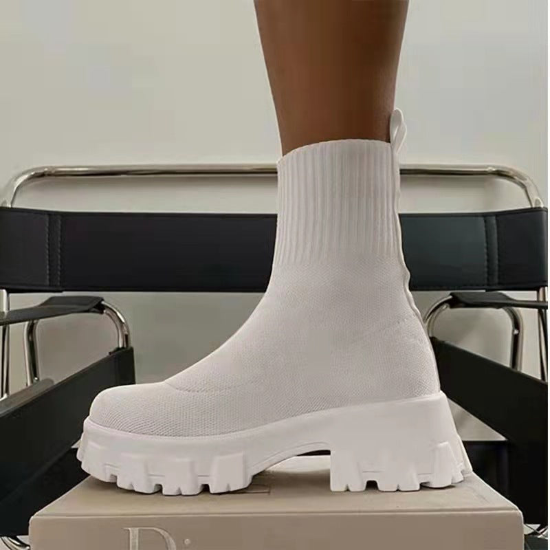 Damen Sock-Ankle-Boots mit grobem Offroad-Profil und elastischem Strickschaft Drune
