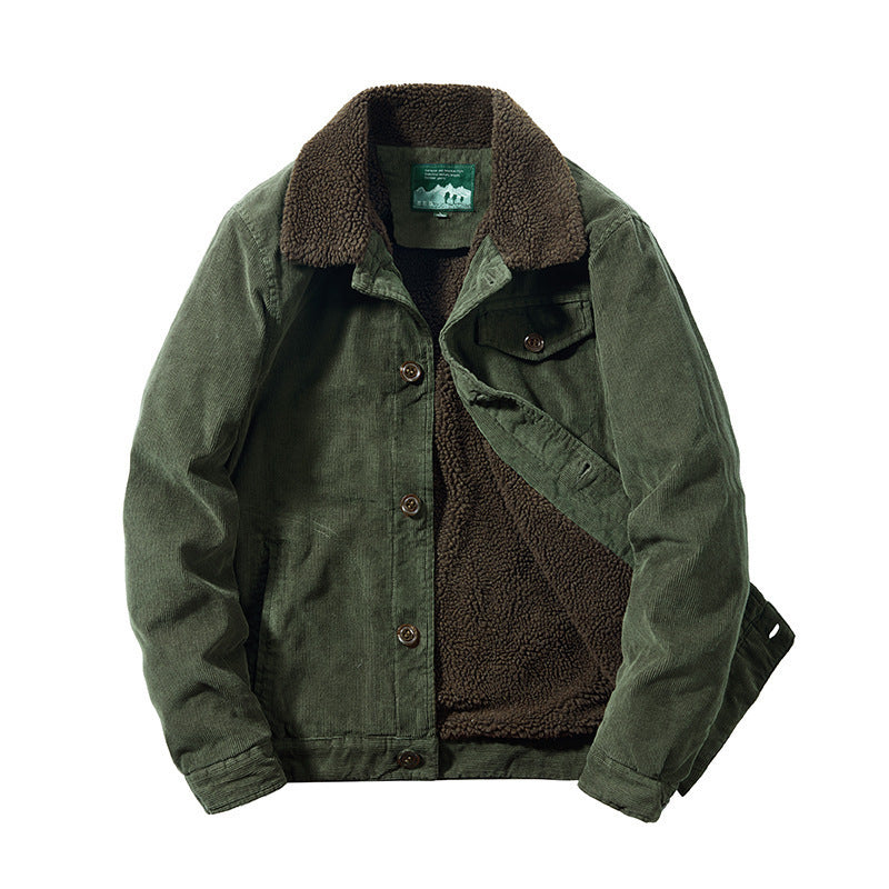 Herren Cordjacke mit wärmender Sherpa‑Innenseite und Teddykragen im Worker‑Blouson‑Stil Drune