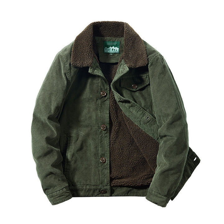 Herren Cordjacke mit wärmender Sherpa‑Innenseite und Teddykragen im Worker‑Blouson‑Stil Drune