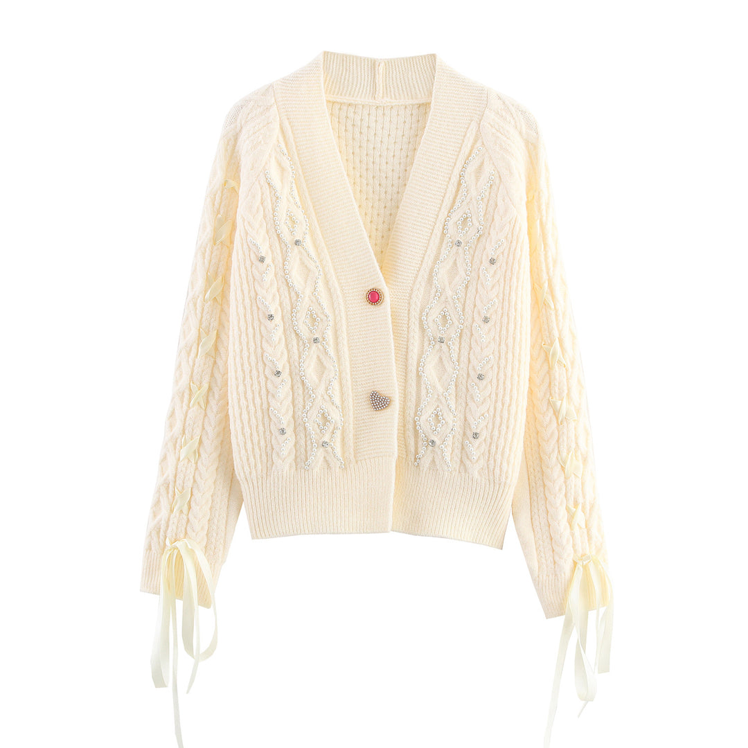 Damen Strickjacke mit Zopfmuster und Dekorativen Knopfdetails Drune
