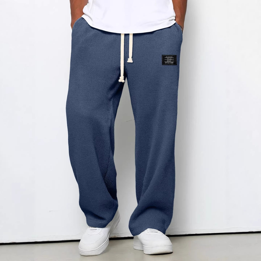 Herren nan lässige Waffelstrick Loungehose mit Kordelzug und geradem Schnitt Drune