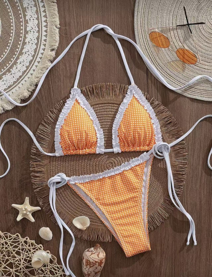 Damen Bikini-Set mit verspieltem Karomuster und charmanten Rüschendetails Drune