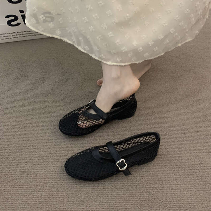 Damen Luftige Mesh-Sandalen mit verstellbarem Riemen und eleganter Schnalle Drune