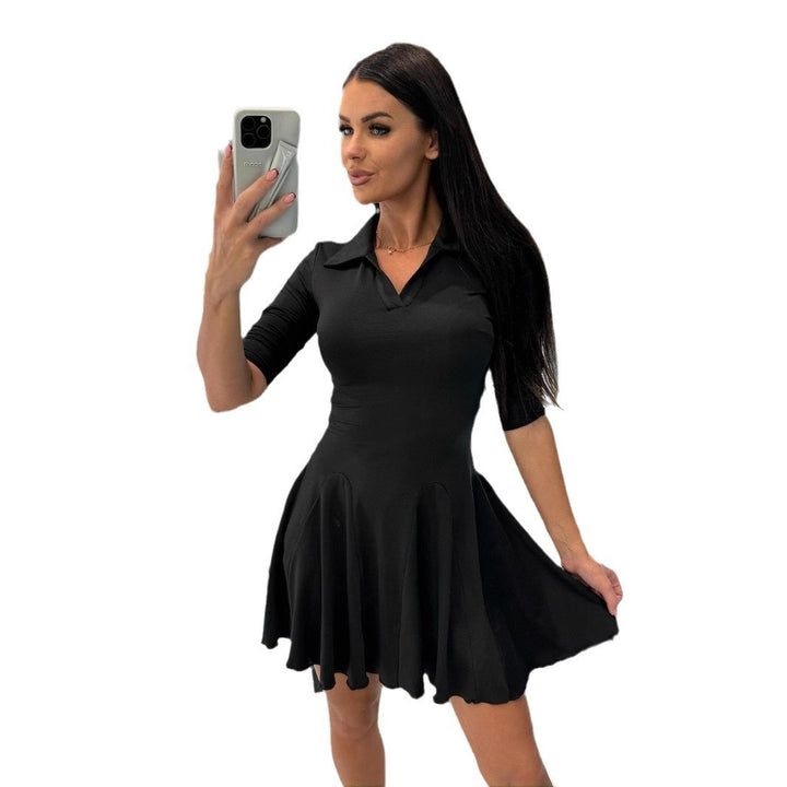 Damen A-Linien Kleid mit Polo-Kragen und schwingendem Rock Drune