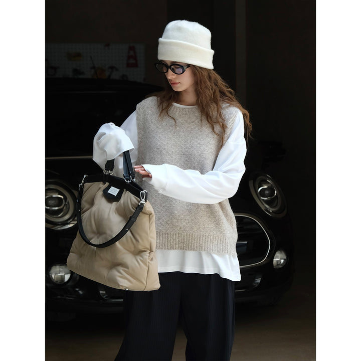 Damen Weicher Oversize-Strick-Pullunder aus Wollmix mit Rundhalsausschnitt Drune