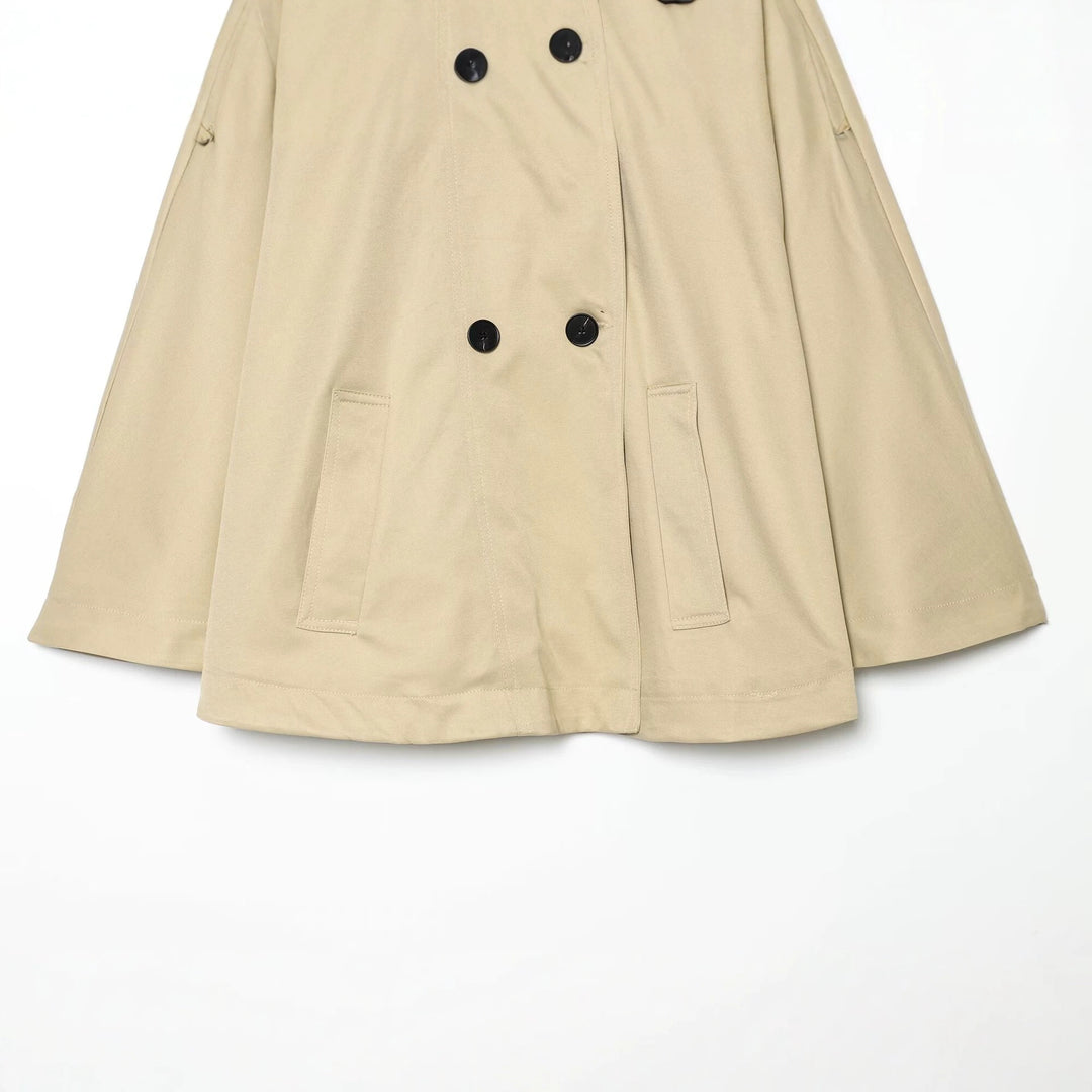 Damen Kurzes Trench-Cape mit Stehkragen, Schulterpatten und doppelter Knopfleiste Drune