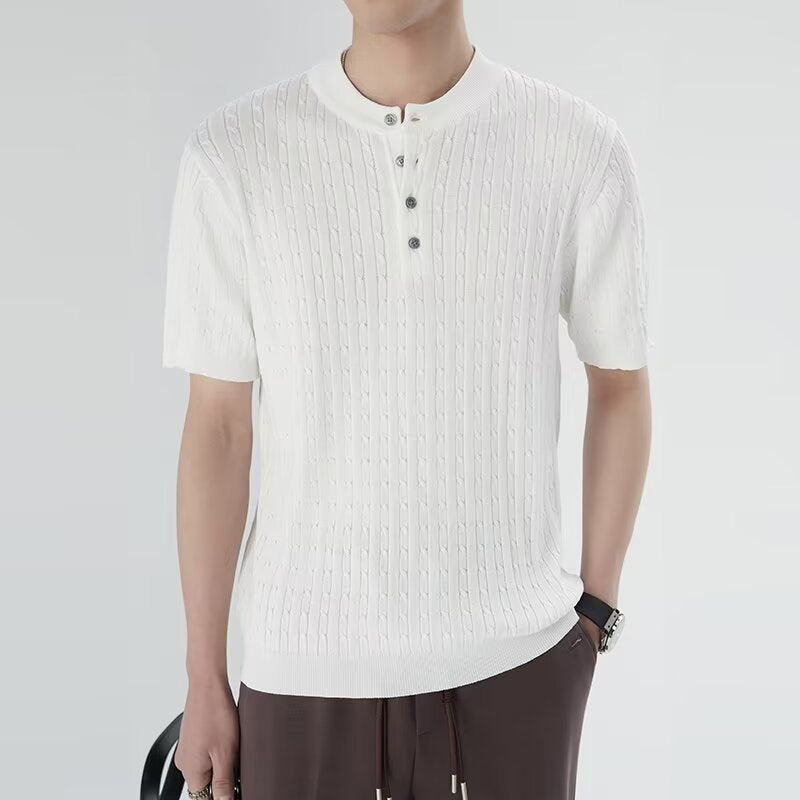 Herren Kurzarm Strickshirt mit Knopfleiste Drune