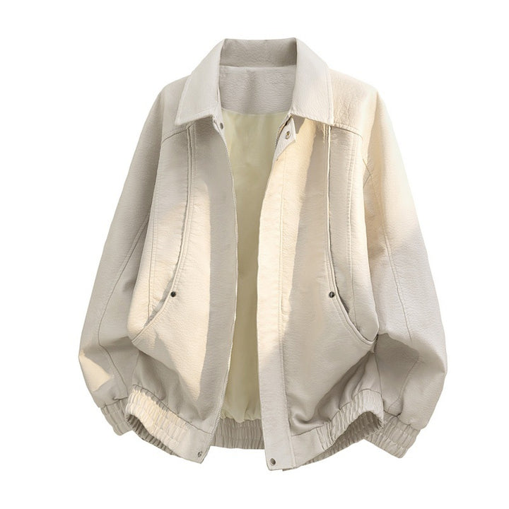 Herren oversized Kunstleder-Fieldjacke mit verdecktem Reißverschluss, elastischem Saum und aufgesetzten Taschen Drune