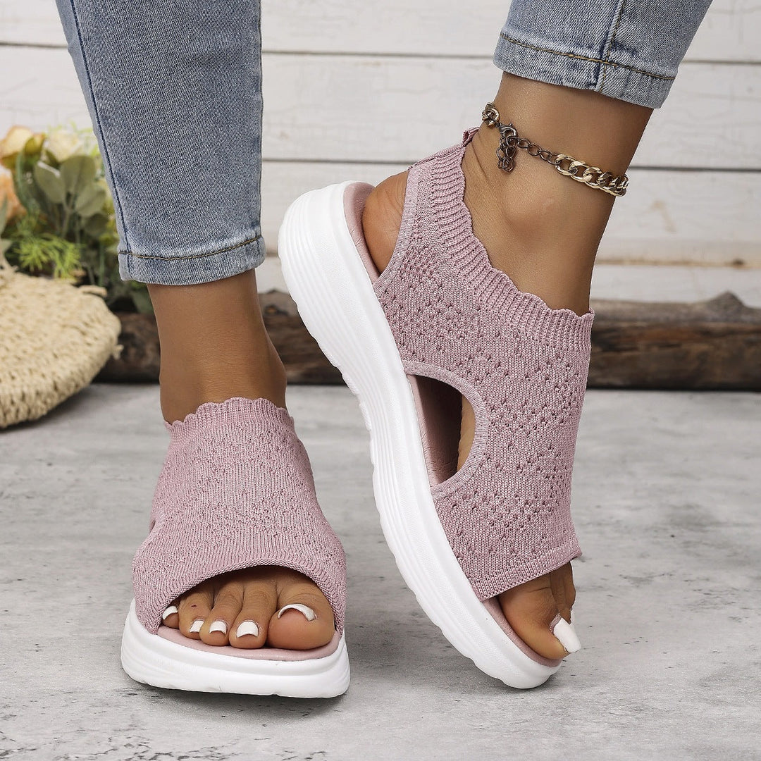 Damen Bequeme Plateau-Sandalen mit elastischem Obermaterial und atmungsaktiver Sohle Drune