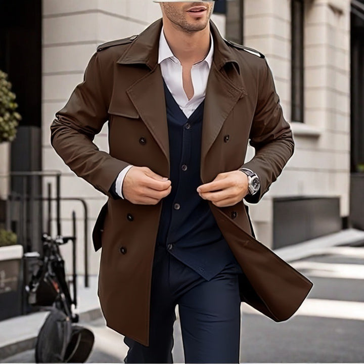 Herren Doppelt-knopf Trenchcoat mit praktischen Taschen Drune