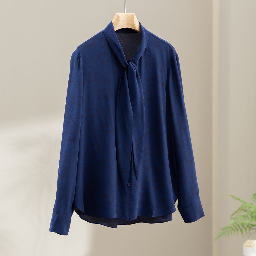 Damen Elegante Schleifenkragen-Bluse mit Jacquardstruktur und lockerer Passform Drune