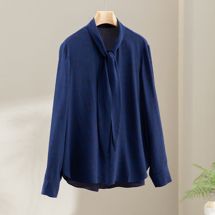 Damen Elegante Schleifenkragen-Bluse mit Jacquardstruktur und lockerer Passform Drune