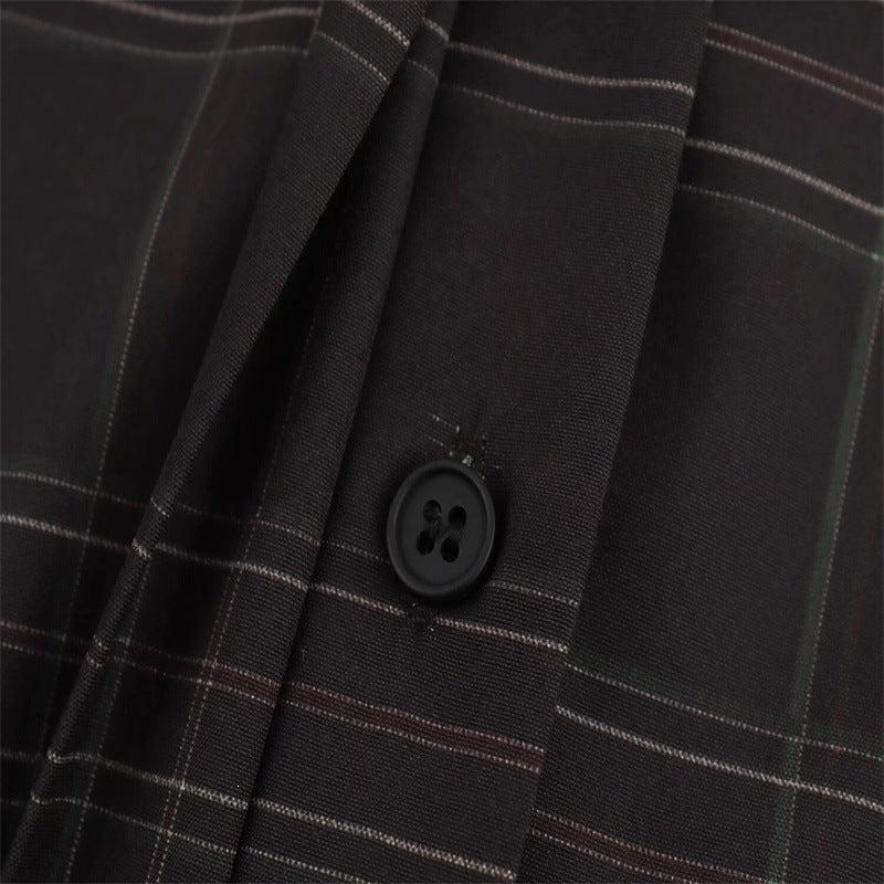 Damen Cropped Kastenförmige Hemdjacke im Karomuster mit verdeckter Knopfleiste Drune