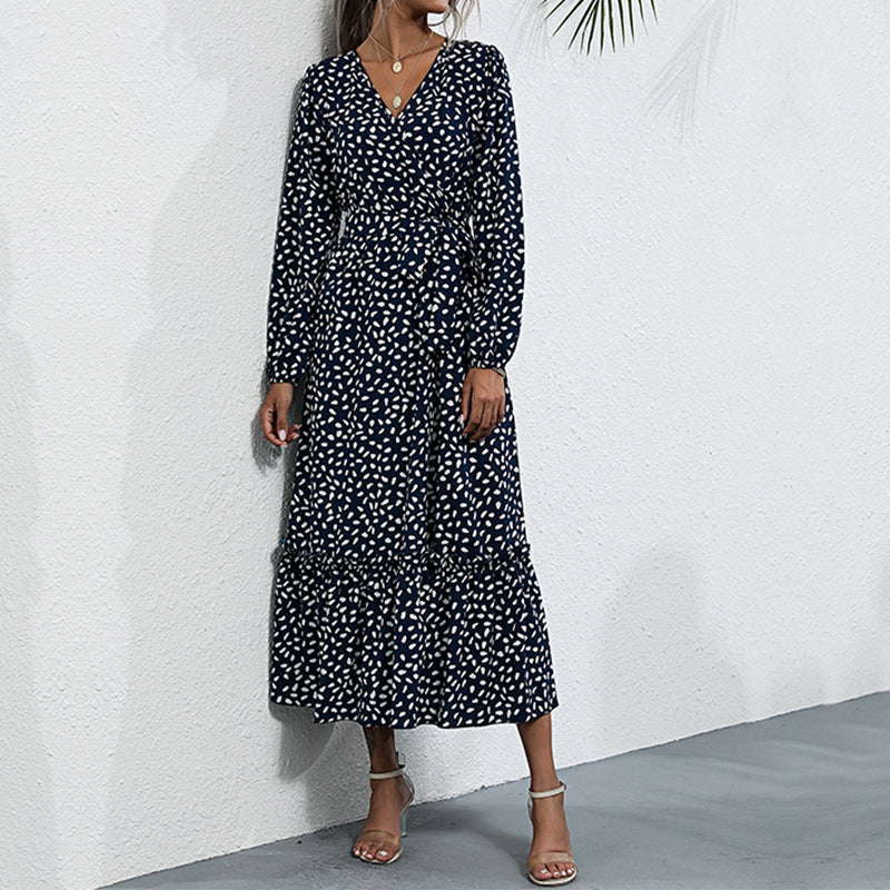 Damen Gemustertes Midikleid mit Wickel‑Optik, geraffter Taille und Stufenvolant Drune