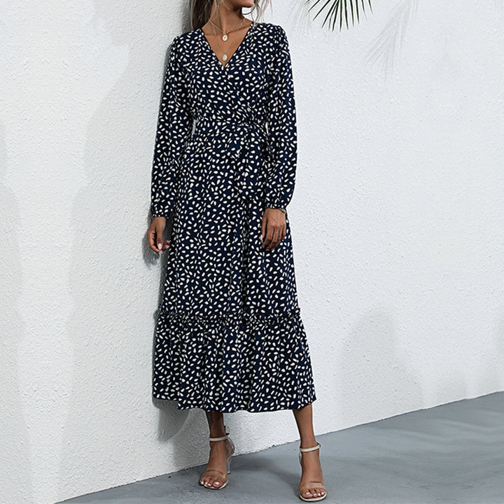 Damen Gemustertes Midikleid mit Wickel‑Optik, geraffter Taille und Stufenvolant Drune