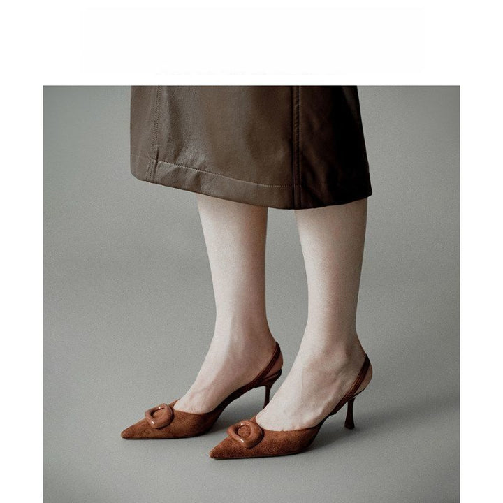 Damen Elegante spitz zulaufende Slingback-Pumps aus Veloursoptik mit dekorativem Knotenriemen und schlankem Mid‑Heel Drune