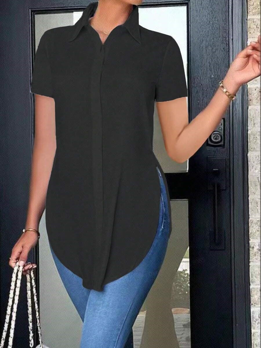 Damen Modisches Oversized-Hemd mit Seitenschlitzen Drune