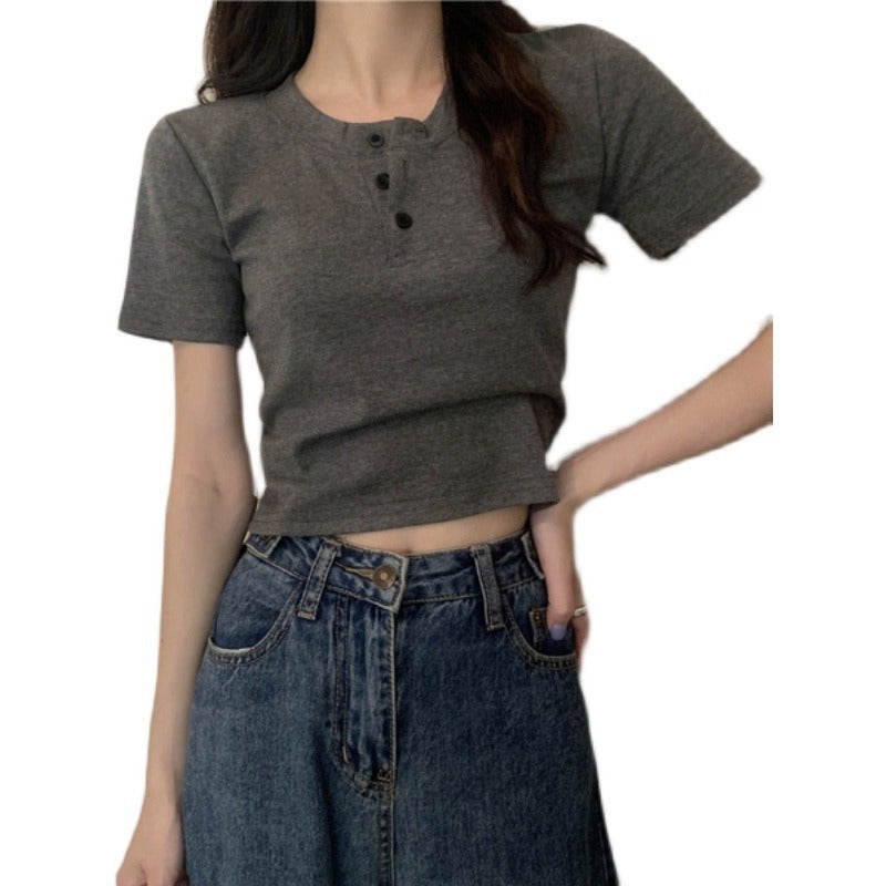 Damen Kurzarm Henley-Shirt Drune