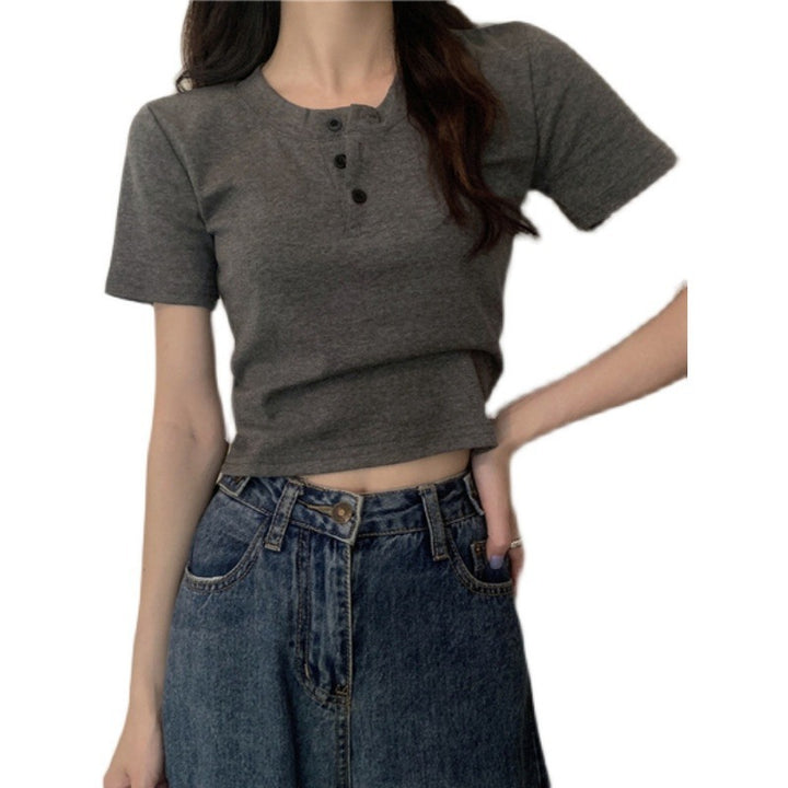 Damen Kurzarm Henley-Shirt Drune