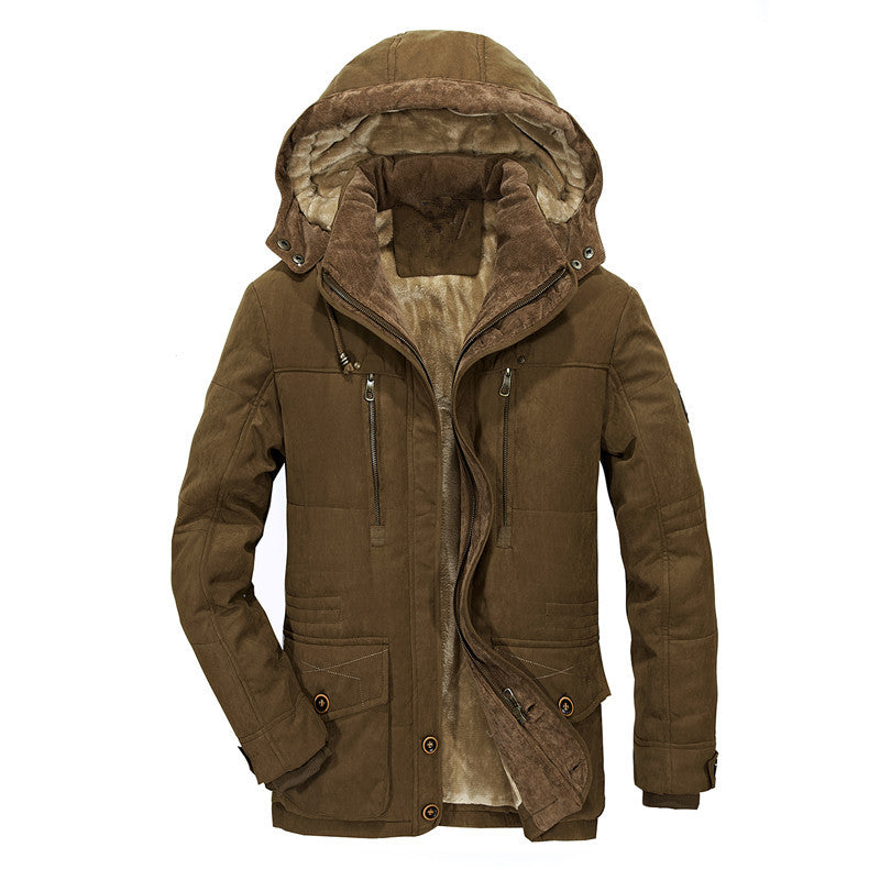 Herren Gefütterter Canvas-Parka mit Teddy-Innenfutter, Cordkragen und Multifunktionstaschen Drune