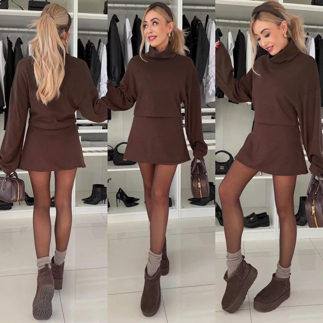 Damen elegantes Sweatshirt-Kleid mit hohem Kragen und weitem Schnitt Drune