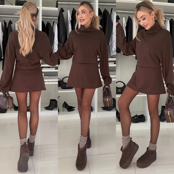 Damen elegantes Sweatshirt-Kleid mit hohem Kragen und weitem Schnitt Drune