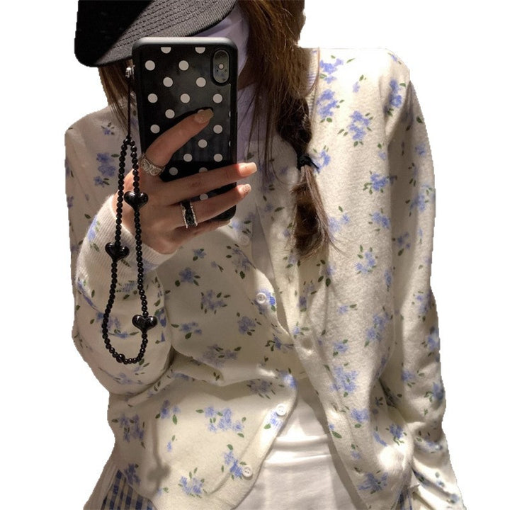 Damen Strickjacke mit floralem Design und klassischem Knopfverschluss Drune