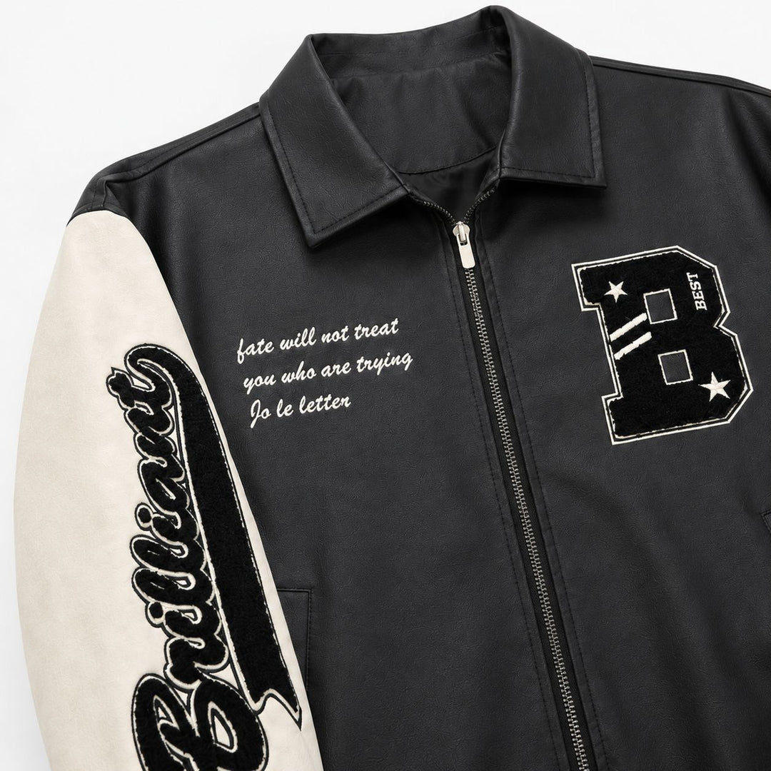 Herren Letterman-Jacke im Retrostil mit Kunstlederkörper und Wildlederärmeln Drune