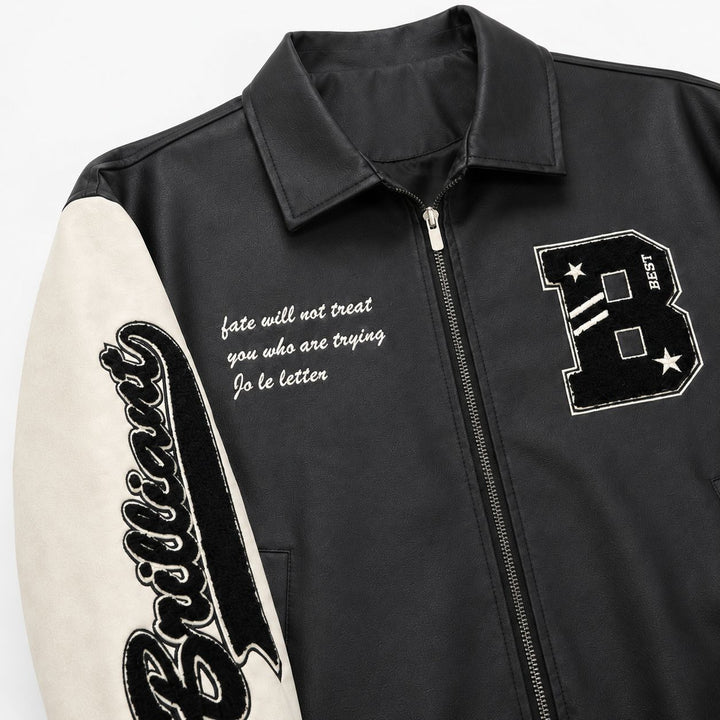 Herren Letterman-Jacke im Retrostil mit Kunstlederkörper und Wildlederärmeln Drune