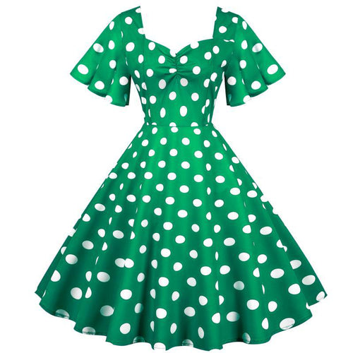 Damen Rockabilly Kleid mit verspieltem Polka-Dots-Muster und schwingendem Saum Drune