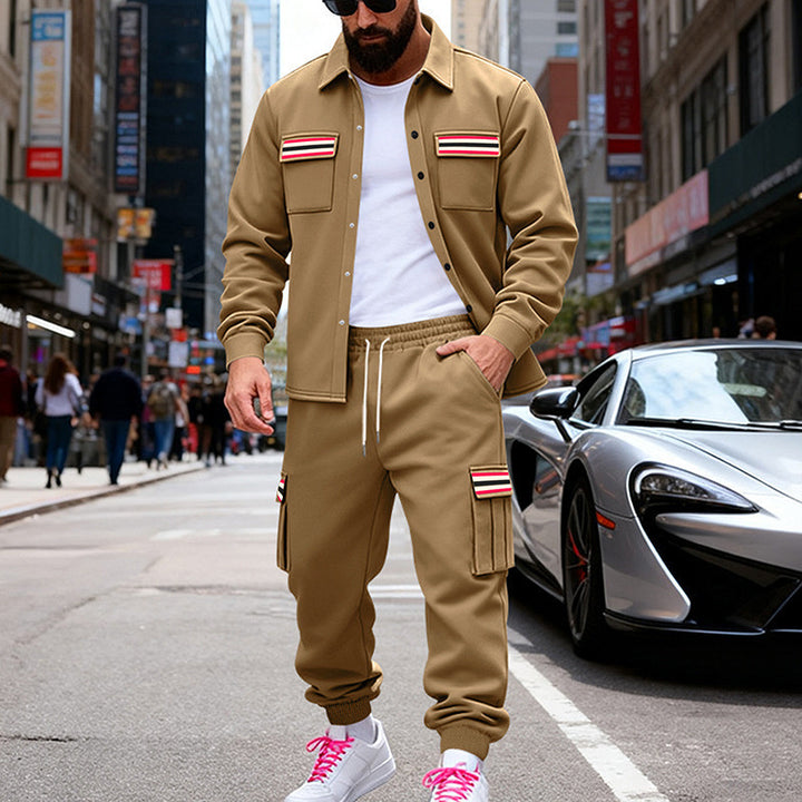 Herren Urbanes zweiteiliges Utility-Joggingset mit Overshirt und Cargo-Hose Drune