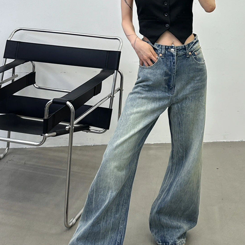 Damen Weit geschnittene Denim-Jeans mit hohem Bund Drune