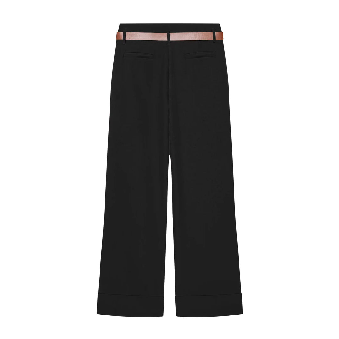 Damen nan Culotte-Hose mit hohem Bund, weitem Bein, breitem Aufschlag und Gürtelpassanten Drune