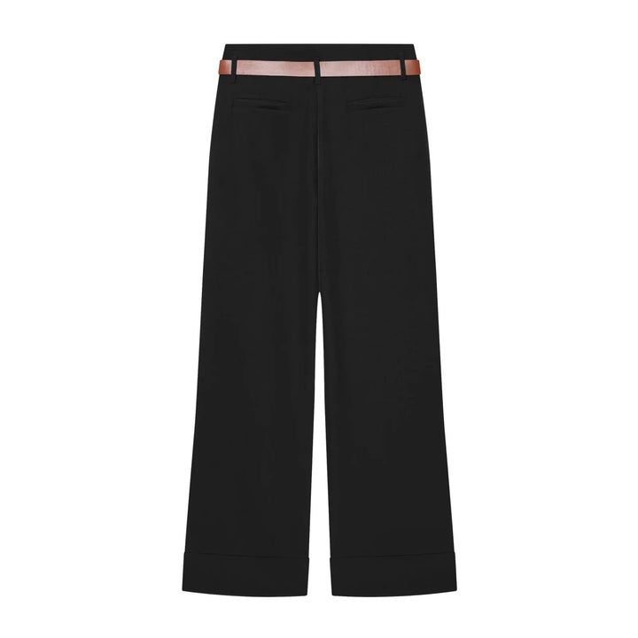 Damen nan Culotte-Hose mit hohem Bund, weitem Bein, breitem Aufschlag und Gürtelpassanten Drune