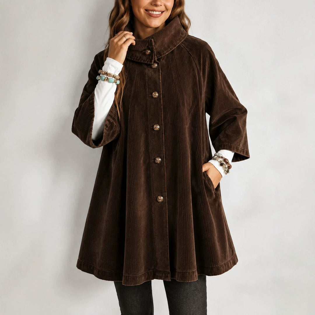Damen Cord-Mantel mit Stehkragen, A‑Linie und aufgesetzten Taschen Drune