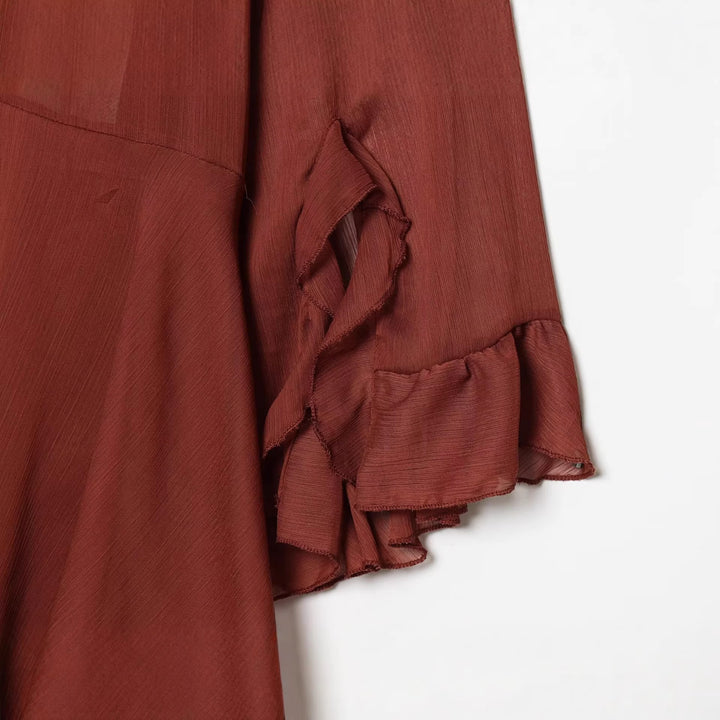 Damen Fließendes Chiffon-Minikleid mit Rüschenärmeln und Schluppe Drune