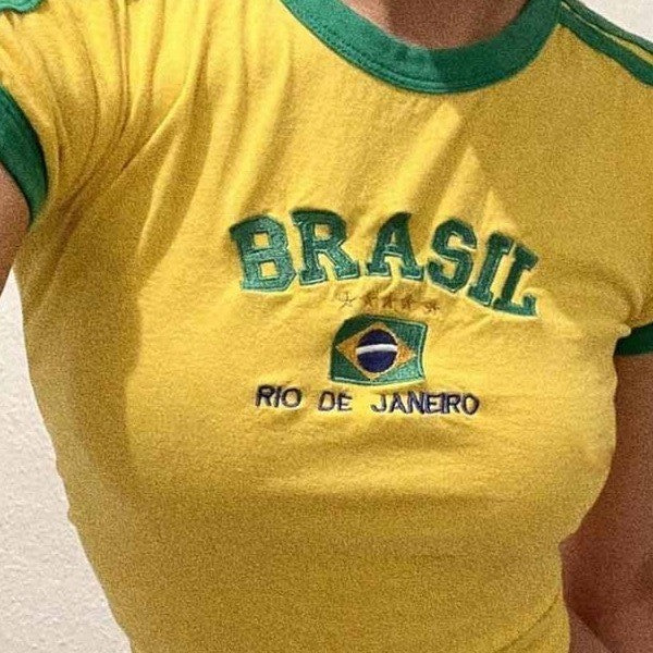 Damen Sportliches T-Shirt mit Brasil-Motiv und sportlichem Schnitt Drune