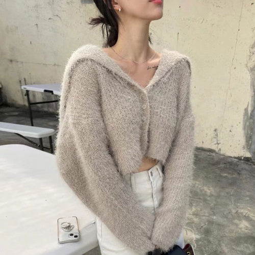 Damen Kurzstrickjacke mit weichem, luftigem Material und Kapuze Drune
