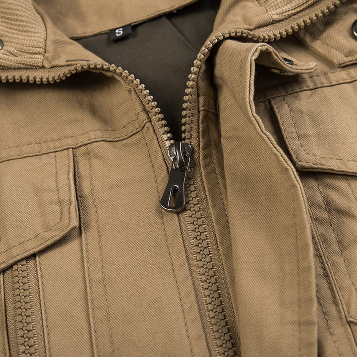 Herren nan leichter Baumwoll-Canvas Fliegerjacke mit Schulterklappen, verdecktem Reißverschluss und multifunktionalen Taschen Drune